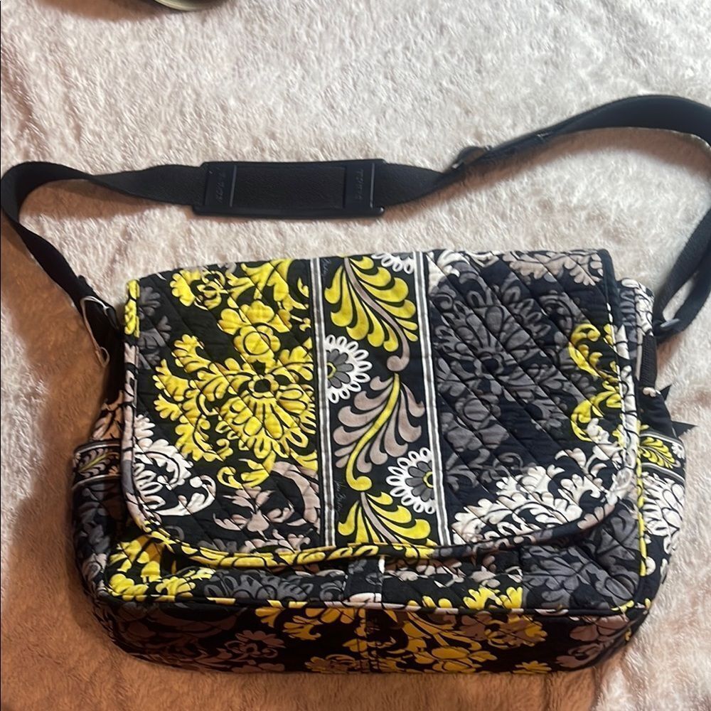 Black and Yellow Crossbody Bag with Floral Pattern vera bradley